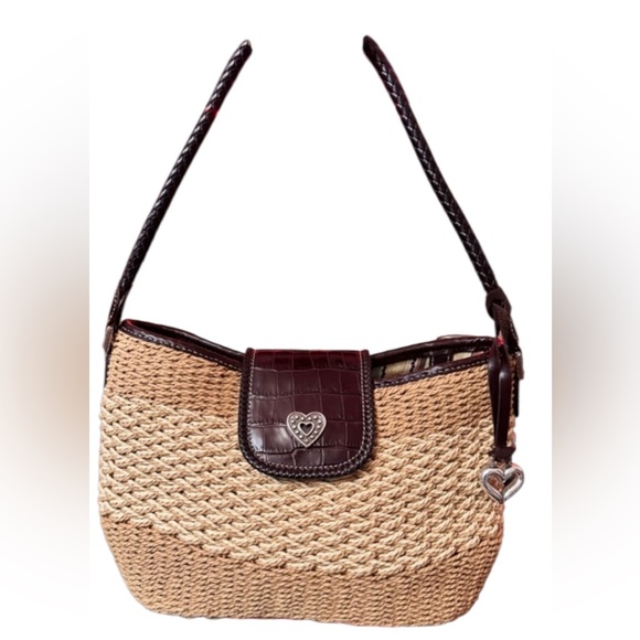 Brighton Handbags - Brighton Coated Straw and Croc Embossed Leather Shoulder Bag. LIKE NEW